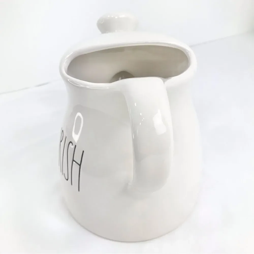 Rae Dunn Nourish White Black Ceramic Watering Can Vase